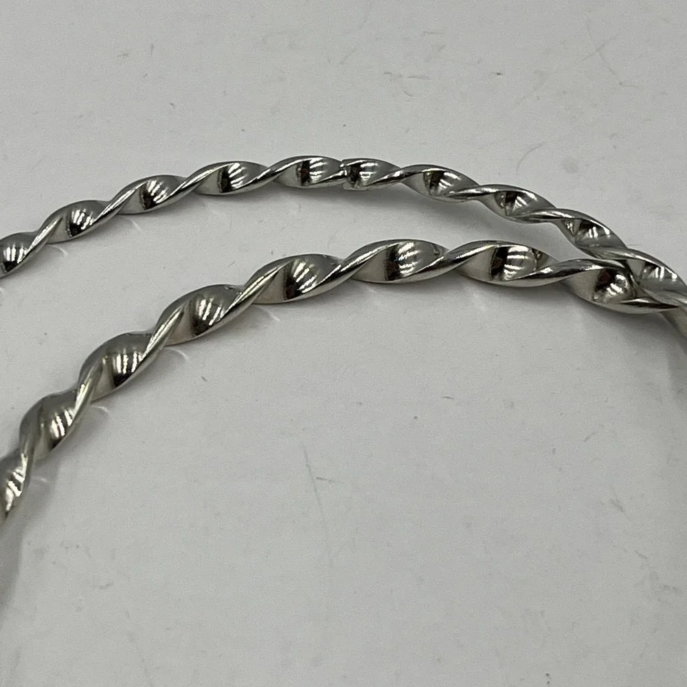 Vintage Silver-Tone Twisted Rope Bangle Bracelets Set 2 High Polish Stackable - Picture 3 of 7